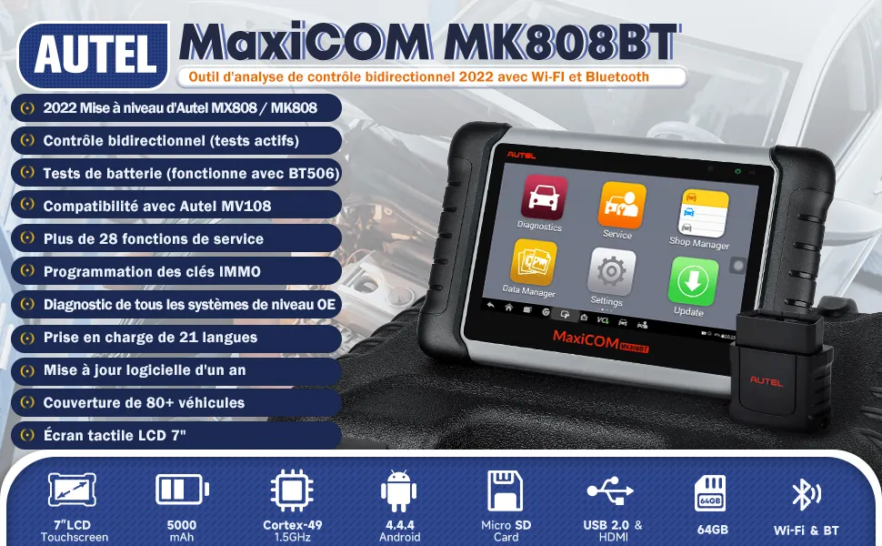 Autel MK808 MK808S MK808BT OBD2 tous les outils de Diagnostic du système peuvent FD 30 + fonction MK808BT Autel Scanner avec VCI