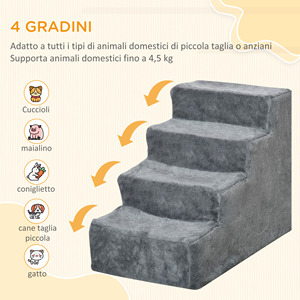 PawHut <b>Portable</b> 4 <b>Step</b> Dog Stairs, Removable Flannel and Chipboard, 60x35x44 cm, Grey - Product Image 4