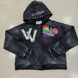 Sudadera con Capucha Personalizada, Estilo Holgado, para Hombre, de Algodón, Hombros Caídos, Chaqueta de Invierno, Estilo Urbano, con Parche Bordado, Tinte Liso - Product Image 2