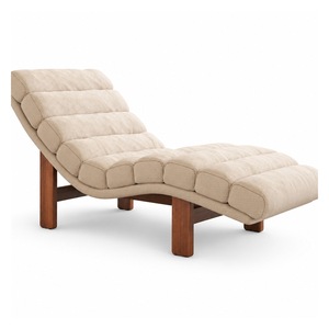 Chaise longue moderne en velours côtelé, fauteuil d'appoint rembourré, ottoman en tissu crème, siège de détente pour salon - Product Image 2
