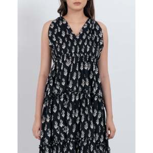 Vestido Midi Negro Floral con Cuello en V sin Mangas para Mujer, de Algodón Elástico, Corte Imperio, Transpirable, Estilo Fiesta para Club Nocturno - Product Image 4