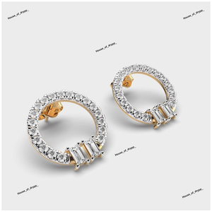 ต่างหูเพชรโมอิสซาไนต์ทรงกลม ดีไซน์หรูหรา น้ำหนักเบา ทันสมัย พร้อมดีไซน์แบบวงแหวนและประดับด้วยเพชรทรงบาแกตต์ สำหรับผู้หญิง - Product Image 2