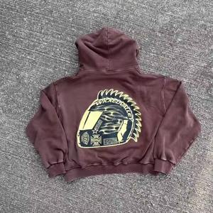 Otoño Venta al por mayor personalizado bordado desgastado estampado lavado ácido recortado Sudadera con capucha angustiante Vintage Sun Faded Zip up hombres sudaderas con capucha - Product Image 2