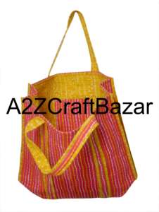 Sac fourre-tout à bandoulière longue en coton matelassé fait à la main pour femmes, écologique, bohème indien, pour les courses, sacs rayés - Product Image 3