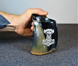 Taza de cuerno de búfalo Natural de alta calidad con asa, diseño moderno ecológico para cerveza, vino, hidromiel y cerveza - Product Image 2