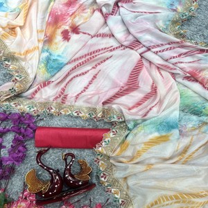 Blusa Sari estampada de tela de Chinon suave y pesada de moda superventas, sari nupcial exclusivo elegante para fiestas de invierno - Product Image 3