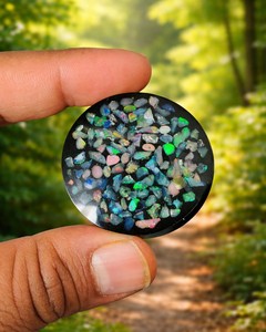 Opale naturelle doublet, petite pierre précieuse ronde, 70 à 100 carats, opale de feu multicolore, pierre en vrac pour la fabrication de bijoux - Product Image 3