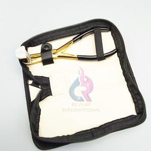 Herramientas de extensión de cabello con mango de plástico negro de alta calidad, alicates de cinta atados a mano chapados en oro de acero inoxidable con punta plana - Product Image 4