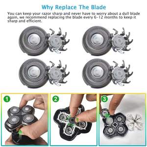 4 Cuchillas de Repuesto para Afeitadora Eléctrica Masculina, Recortadora de Pelo Húmedo/Seco, Cuchillas Triples Dobles Lavables (IPX7) - Product Image 6