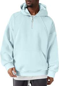 Sudadera con capucha de algodón 100% con patrón sólido personalizado para hombre, ropa de calle negra con media cremallera y hombros caídos, accesorio de temporada de invierno - Product Image 3