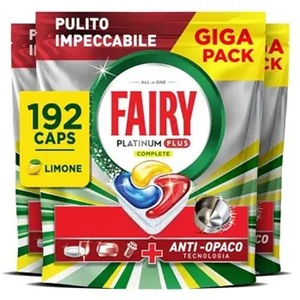 Fairy Platinum Plus Complete Dishwasher Tablets <b>Detergent</b>, 192 Capsules, Lemon, Anti-Opaque Technology, Against Grease - Product Image 1