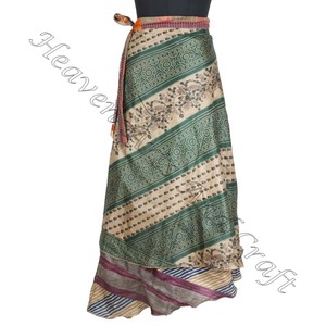 Faldas envolventes indias de tamaño largo y Largo 2 capas Reversible Magic Silk Saris Wrap Falda larga Seda Sari Magic Long Wrap Falda - Product Image 2
