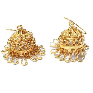 Boucles d'oreilles pendantes rondes en zircon taille poire pour femme, en argent 925 plaqué or, serties, pour mariage et cérémonie, bijoux plaqués or - Product Image 2