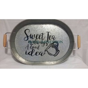 Galvanized Metal Elegant and Durable Metal Serving <b>Tray</b> Perfect for Serving Drinks <b>Snacks</b> & Stylish Decor Cart Design Food Safe - Product Image 2