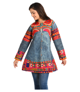 Veste d'hiver longue pour femme, broderie florale, tissée, style indien, multicolores, coton écologique matelassé - Product Image 5