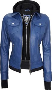 Custom Women's Hooded <b>Leather</b> <b>Jacket</b> Genuine Lambskin <b>Jacket</b> with Removable Hood by Leading Manufacturer and Exporter - Product Image 3
