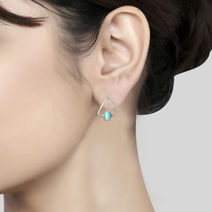Boucles d'oreilles lustre en argent sterling 925 Bijoux plaqués rhodium blanc Boucles d'oreilles en pierres précieuses Arizona Turquoise en gros - Product Image 3