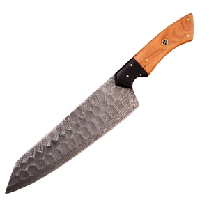 Vente en gros de gravure personnalisée OEM ODM lame de service fixe couteau de chef fait main couteaux de cuisine lame en acier damas - Product Image 1