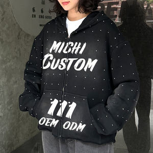 Sudadera con Capucha Negra Unisex Personalizada con Pedrería, Sudadera de Algodón Extra Grande, Sudadera Corta con Bordado Desgastado, Fabricante de Sudaderas con Capucha Decoloradas por el Sol - Product Image 6