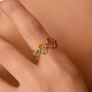 Trending Handmade 100% Natural Oval Multi <b>Sapphire</b> Triple Layer Band Ring 14K Solid Yellow Gold Gemstone Band Ring Top Sale - Product Image 2