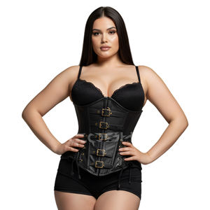 Corset de taille en cuir noir gothique en gros, avec des bretelles à boucle avant et un design à lacets latéraux - Product Image 1