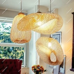 Éclairage en bambou de style design Lampes tombantes en rotin faites à la main pour chambre à coucher Lampe rétro en rotin de bambou Plafonnier en rotin - Product Image 5