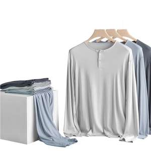 Pyjama en coton pour homme, taille plus, tricot doux, vêtements de détente, pyjama en bambou, col boutonné, respirant, ensemble de pyjama - Product Image 6