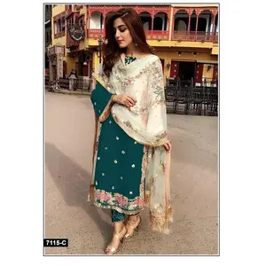 Mujeres tradicional Georgette bordado secuencia trabajo Salwar Kameez cosido fiesta desgaste indio pakistaní bodas a los mejores precios - Product Image 1