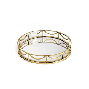 Bandeja para servir chocolate redonda clásica de aluminio y vidrio con acabado dorado, perfecta para bodas elegantes y eventos exclusivos - Product Image 6