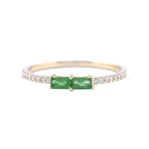 Bestverkopende Puur Massief Goud 14K Geel/Rose/Wit Gouden Band Twee Baguette Smaragd Natuurlijke Diamanten Ring Verlovingsring Voor Haar