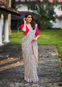 Grossiste Saree en mousseline de soie Sartin Patta avec pallu en viscose avec latkan et chemisier en soie fantaisie Pour une tenue décontractée et occasionnelle - Product Image 2