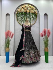 Lehenga ตาข่ายหนาปักสำหรับเจ้าสาวสำหรับงานปาร์ตี้งานแต่งงาน - Product Image 6