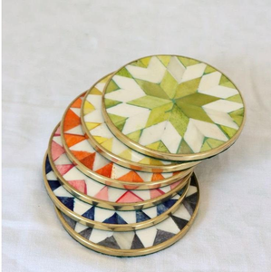 Traditional Designer Bamboo Bone Inlay Heat Resistant Eco-Friendly Square Asian Zen Customizable Coasters Set for Office <b>Desk</b> - Product Image 1