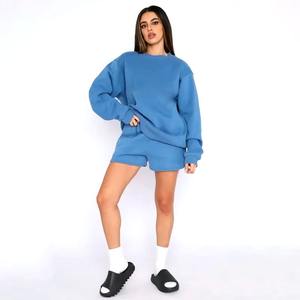 Perfect Top Quality Clothing Women Hoodie and <b>Shorts</b> Set Crew Neck Sweatshirt <b>Shorts</b> Set Blank Custom Women Sweat Suits Set - Product Image 6