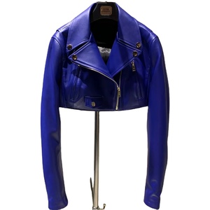 Veste courte à boutonnière en cuir naturel pour filles, vestes bleu Klein en cuir - Product Image 1