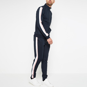 Survêtement à col entonnoir et double rayures latérales zippées en polyester pour hommes, pantalon de jogging à col montant personnalisé - Product Image 2