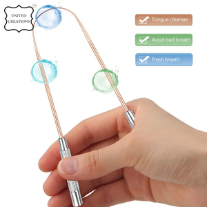 เครื่องขูดลิ้นทองแดงบริสุทธิ์พร้อมด้ามจับสีเงินอุปกรณ์ทำความสะอาดลิ้นแบบพรีเมี่ยมด้ามจับทำจากทองแดงบริสุทธิ์ปี100% - Product Image 5