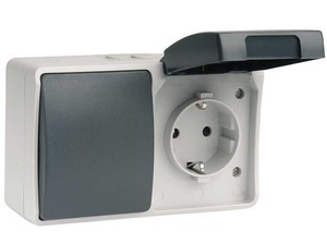 Interruttore/interruttore con base per presa grigio/nero 16A IP44 (Simon MS535500) - Product Image 1