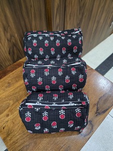 Ensemble 3 coton noir matelassé Vintage pour sacs fermeture à glissière grand stockage de maquillage résistant à l'eau Durable-livraison gratuite - Product Image 3