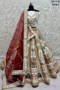 Diseñador Pavo Real y Elefante Parche & Zari trabajo e hilo trabajo Nupcial Lehenga - Product Image 4