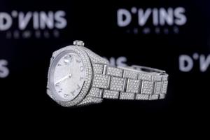 Montre-bracelet unisexe Hip Hop Fashion, diamant Moissanite, clarté VVS, mouvement à quartz, bracelet en cuir or jaune, bijoux en verre artisanal - Product Image 3