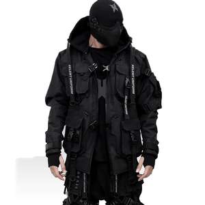 2026 Wholesale Custom Techwear Fashion Jacket for Men Breathable Black Hooded Waterproof Streetwear Windbreaker Jacket for Men - Product Image 1