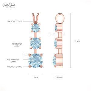 Elegante colgante delicado de triple piedra preciosa aguamarina genuina de 0,8 CT, Juego de puntas de oro macizo de 14K, colgante de boda, regalo de cumpleaños para esposa - Product Image 5
