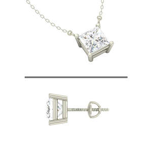 Excellente qualité # # # # Carré # # # # Ensemble collier et boucles d'oreilles pendantes en argent sterling 925 plaqué rhodium avec chaîne, cadeau pour femmes et filles - Product Image 2