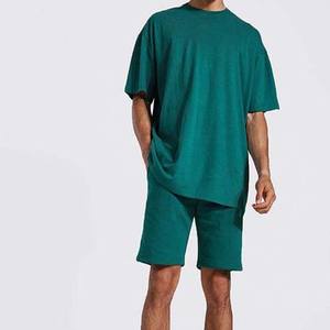 Ensemble de t-shirts et shorts en coton surdimensionnés à la mode pour hommes, respirant, décontracté, sport, col rond, manches courtes, costume d'été grande taille - Product Image 4