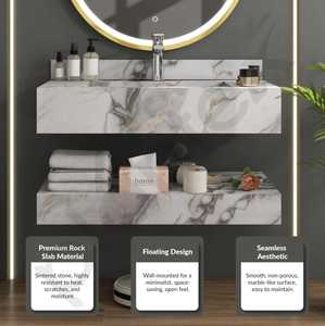 Mueble de Baño de Lujo con Lavabo Integrado y Encimera de Piedra Artificial New Vision |   Acabado Mármol ED-Gold |   Montado en la Pared |   32x18 Pulgadas - Product Image 4
