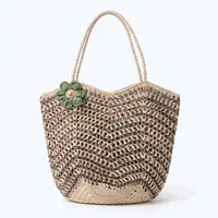 Sac à bandoulière en raphia crocheté fait main, style bohème, fourre-tout tissé ajouré à fleurs, sac hobo pour les loisirs, les voyages et la plage