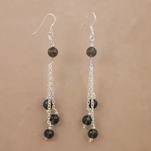 925 <b>Silver</b> Smoky Quartz <b>Dangle</b> <b>Earrings</b> Vintage Religious Pendant <b>Earrings</b> with Copper and Brass Gift for Women - Product Image 1