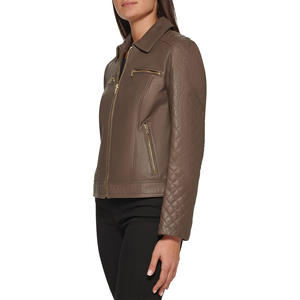Manteau en cuir entièrement doublé zippé pour femme Veste racer en cuir respirant pour femme Streetwear Look Varsity Jacket - Product Image 3