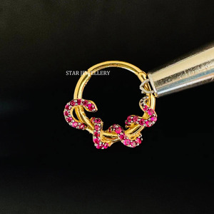 14K Or Massif Rouge CZ Diamant Serpent Daith Piercing Fine Jewelry. - Product Image 2